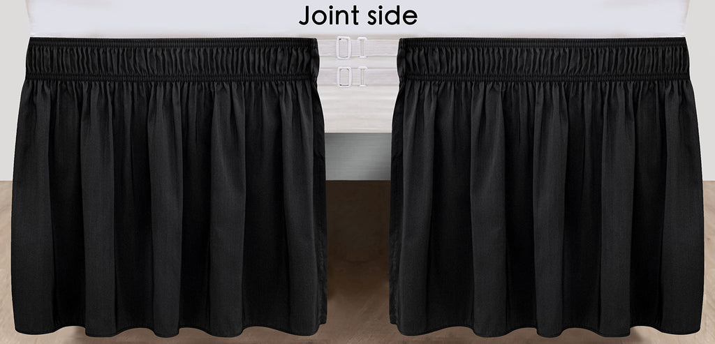 Biscaynebay Wrap Around Bed Skirts With Split Corners For Full Beds 14' Drop, Black Elastic Dust Ruffles Easy Fit Wrinkle & Fade Resistant Silky Luxurious Fabric Solid Machine Washable