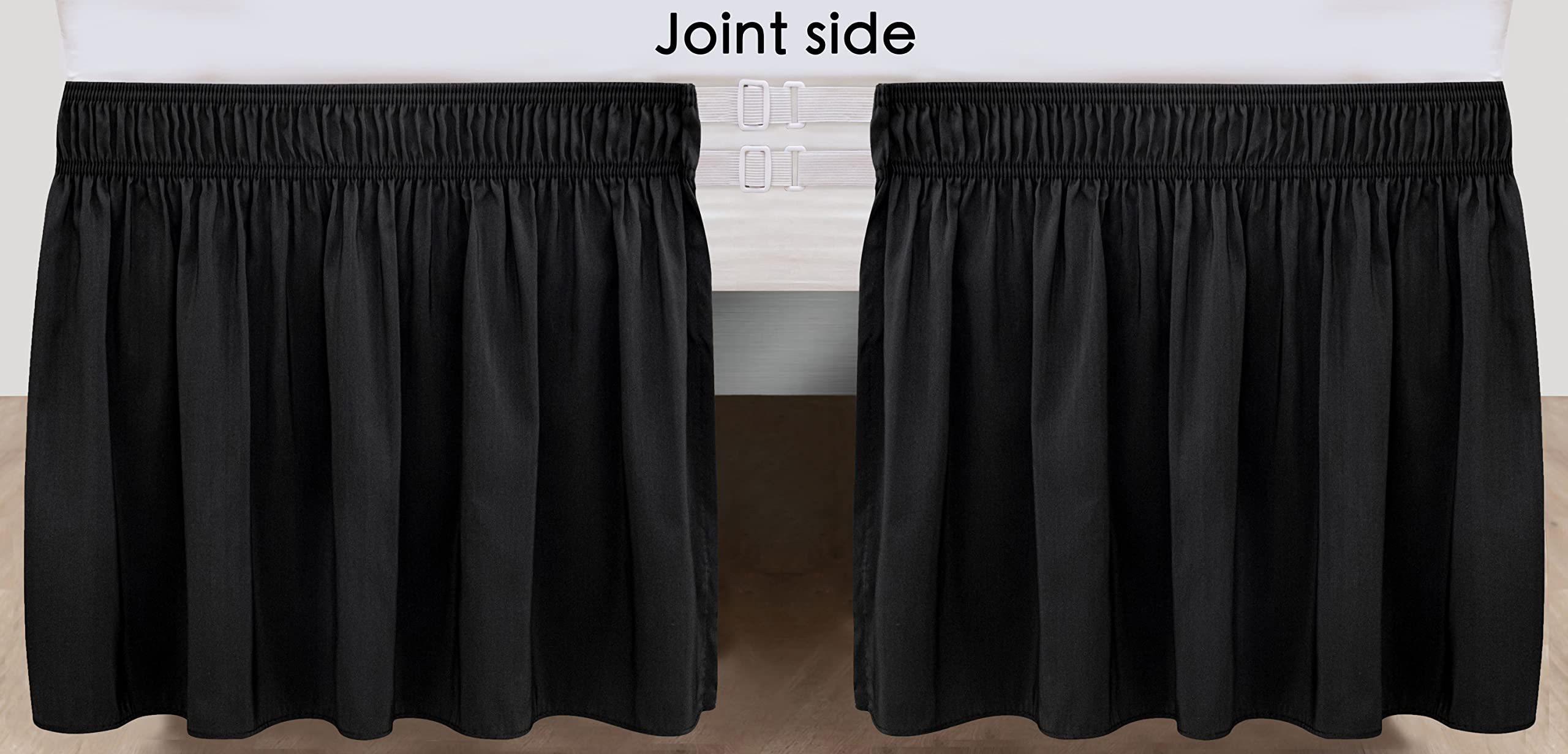 Biscaynebay Wrap Around Bed Skirts With Split Corners For Full Beds 14' Drop, Black Elastic Dust Ruffles Easy Fit Wrinkle & Fade Resistant Silky Luxurious Fabric Solid Machine Washable