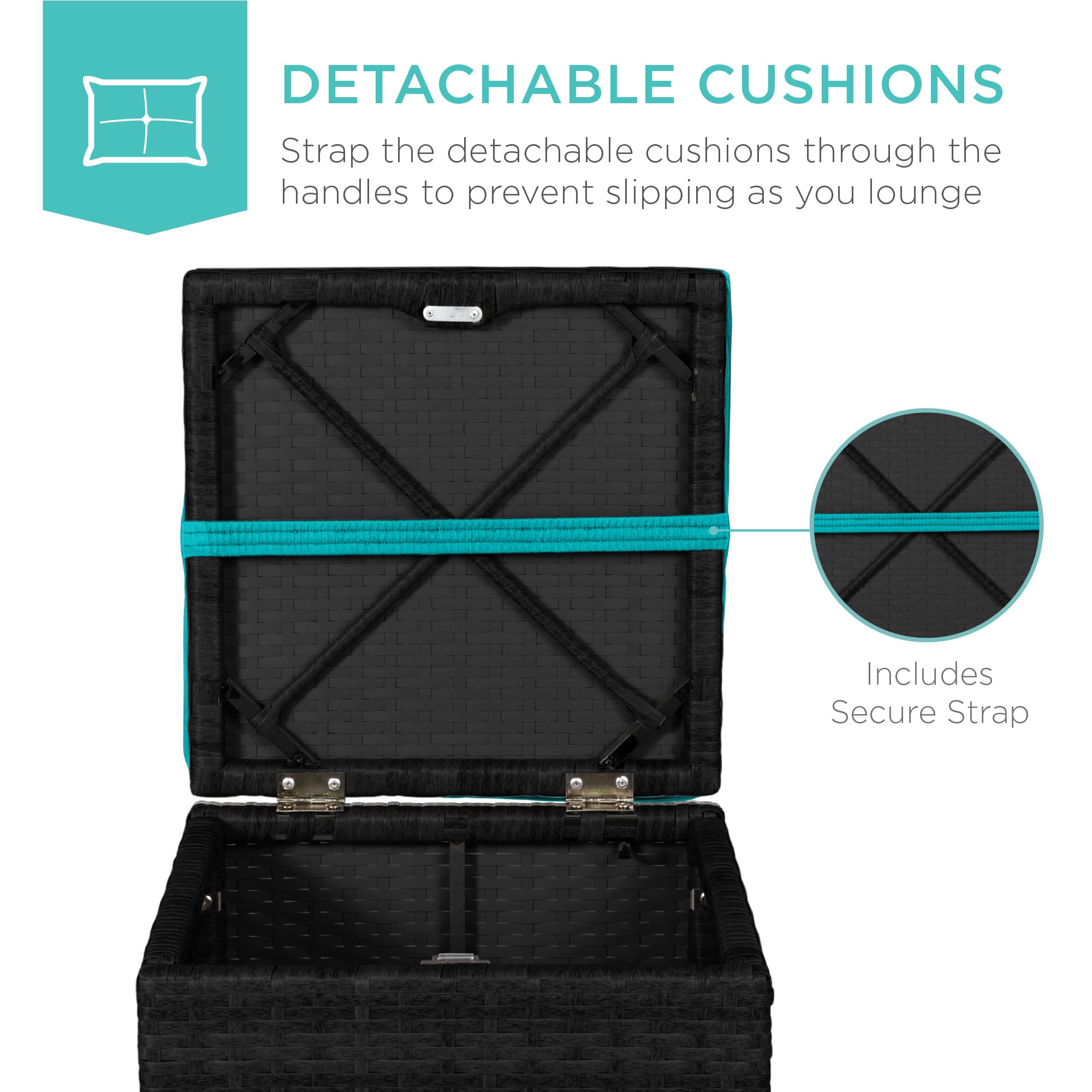 Best Choice Products Set Of 2 Wicker Ottomans, Multipurpose Outdoor Furniture For Patio, Backyard, Additional Seating, Footrest, Side Table W/Storage, Removable Cushions - Black/Teal