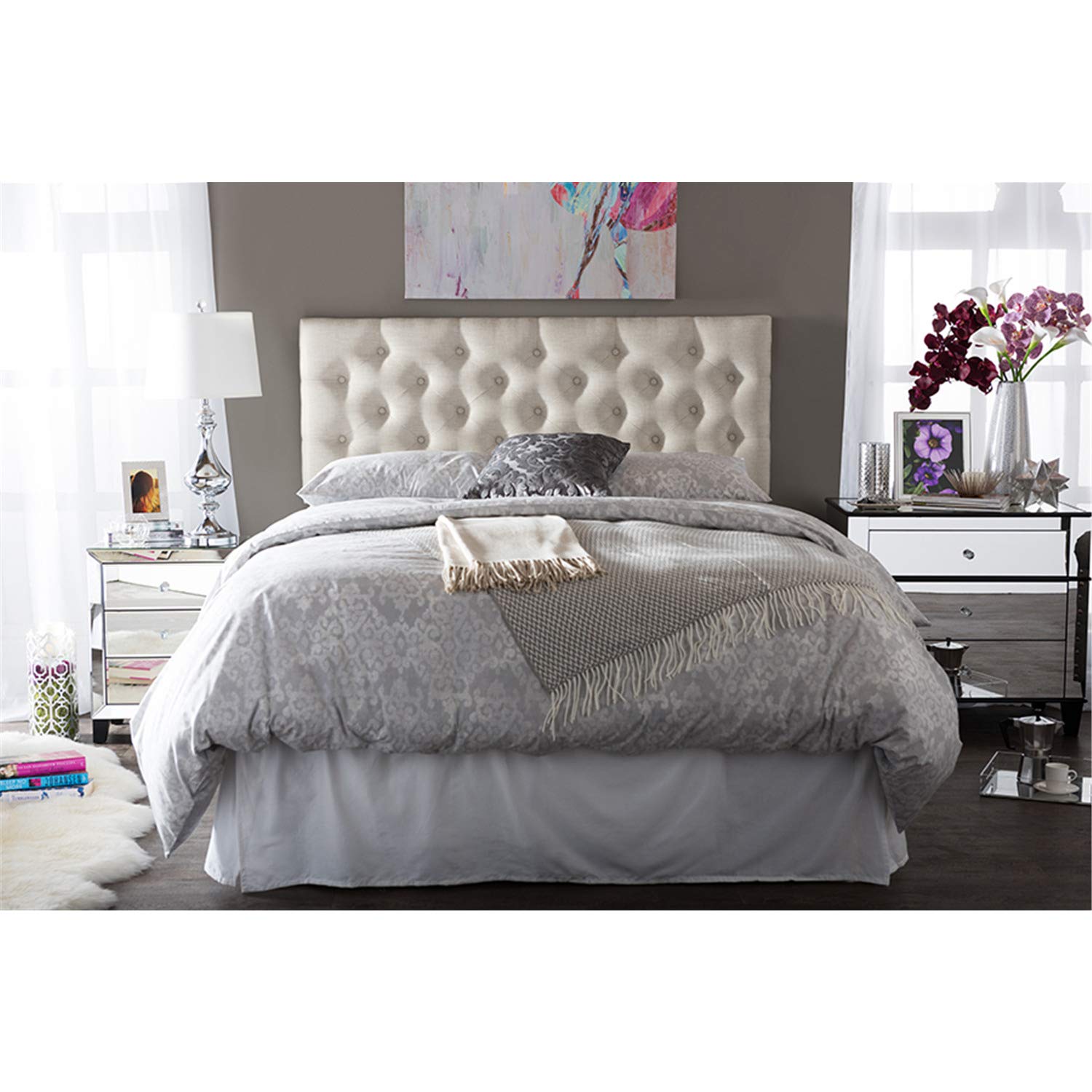 Baxton Studio Viviana Modern and Contemporary Grey Fabric Upholstered Button-Tufted Full Size Headboard