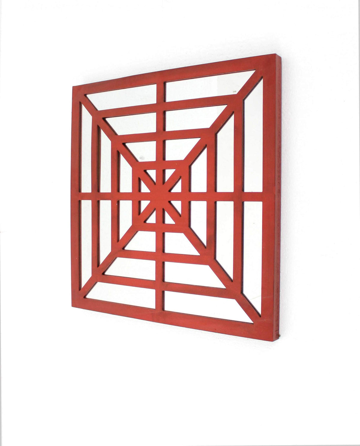 HomeRoots 23.25' X 1.25' X 23.25 Red Modern Mirrored Bright Wooden Wall Decor - Case of 2