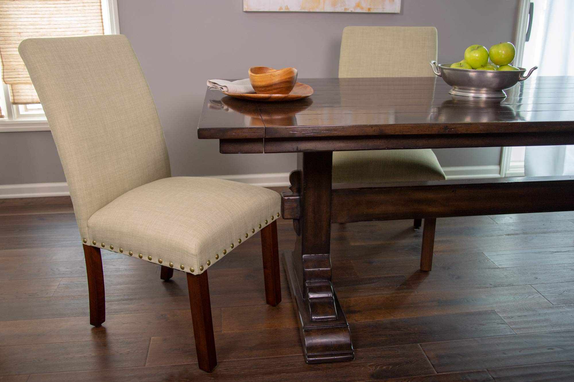 Homepop Home Decor | Classic Upholstered Parsons Dining Chairs | Set Of 2 Accent Dining Chairs With Nailhead Trim, Natural Linen
