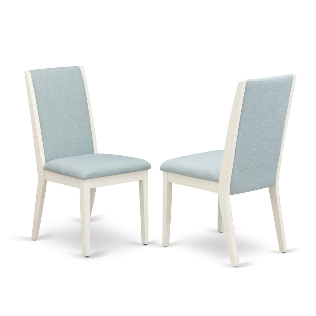 East West Furniture X027La015-7 7 Piece Dining Room Furniture Set Consist Of A Rectangle Dining Table With X-Legs And 6 Baby Blue Linen Fabric Parsons Chairs, 40X72 Inch, Multi-Color