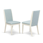 East West Furniture X027La015-7 7 Piece Dining Room Furniture Set Consist Of A Rectangle Dining Table With X-Legs And 6 Baby Blue Linen Fabric Parsons Chairs, 40X72 Inch, Multi-Color