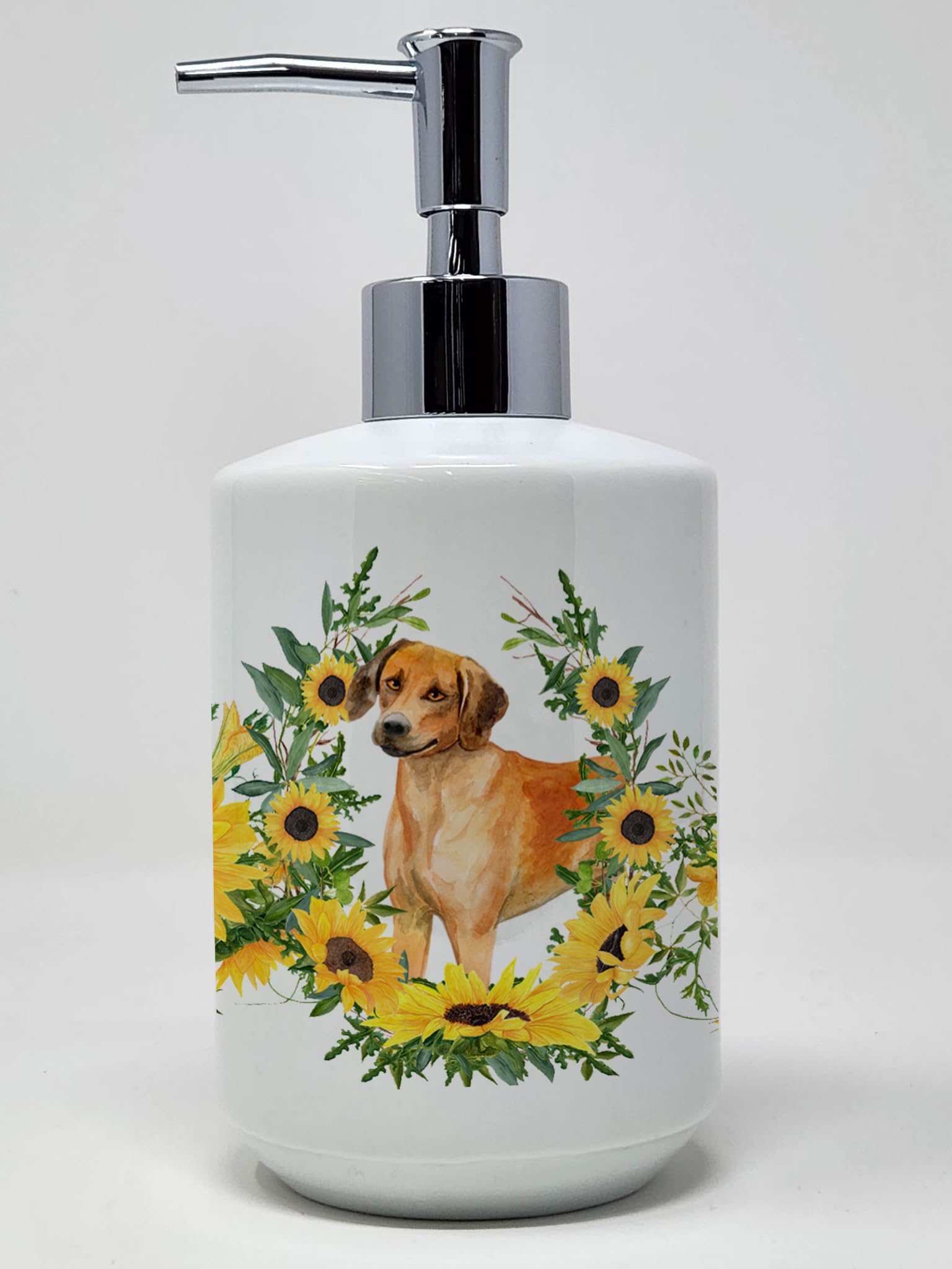 Caroline's Treasures CK2868SOAP Rhodesian Ridgeback in Sunflowers Ceramic Soap Dispenser Hand Soap Dispenser Pump Bottles for Ba