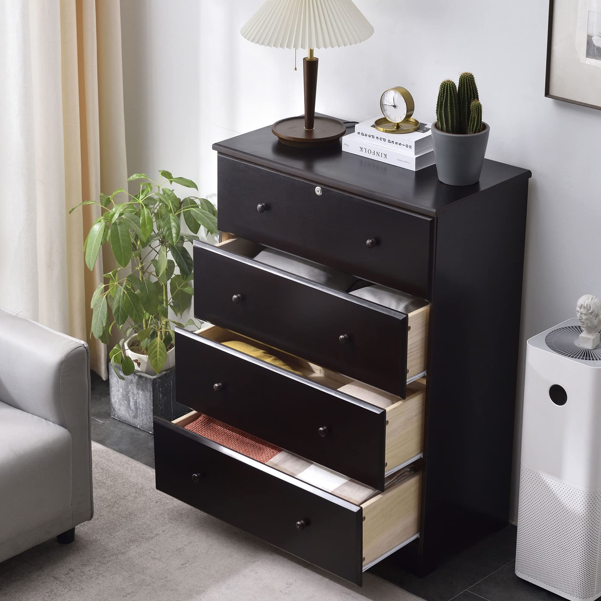 Woodpeckers Furniture And Mattress Pine Dresser Chest 4 Drawers (Tobacco)