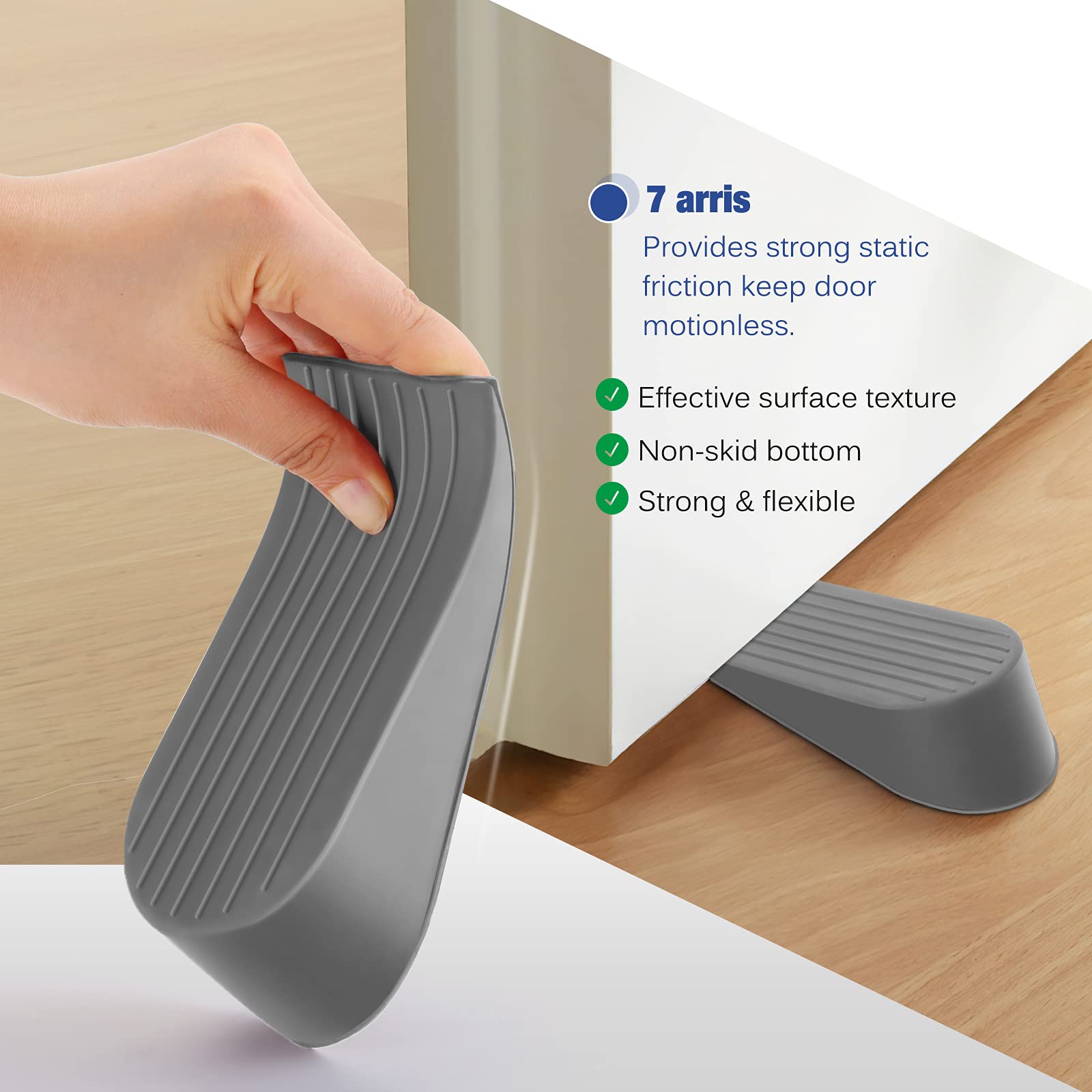 Crosize Grey Extra Large Door Stopper, High 1.9 Inches Big Door Stop For Floor Rubber Doorstop Wedge, Door Gaps And Prevent The