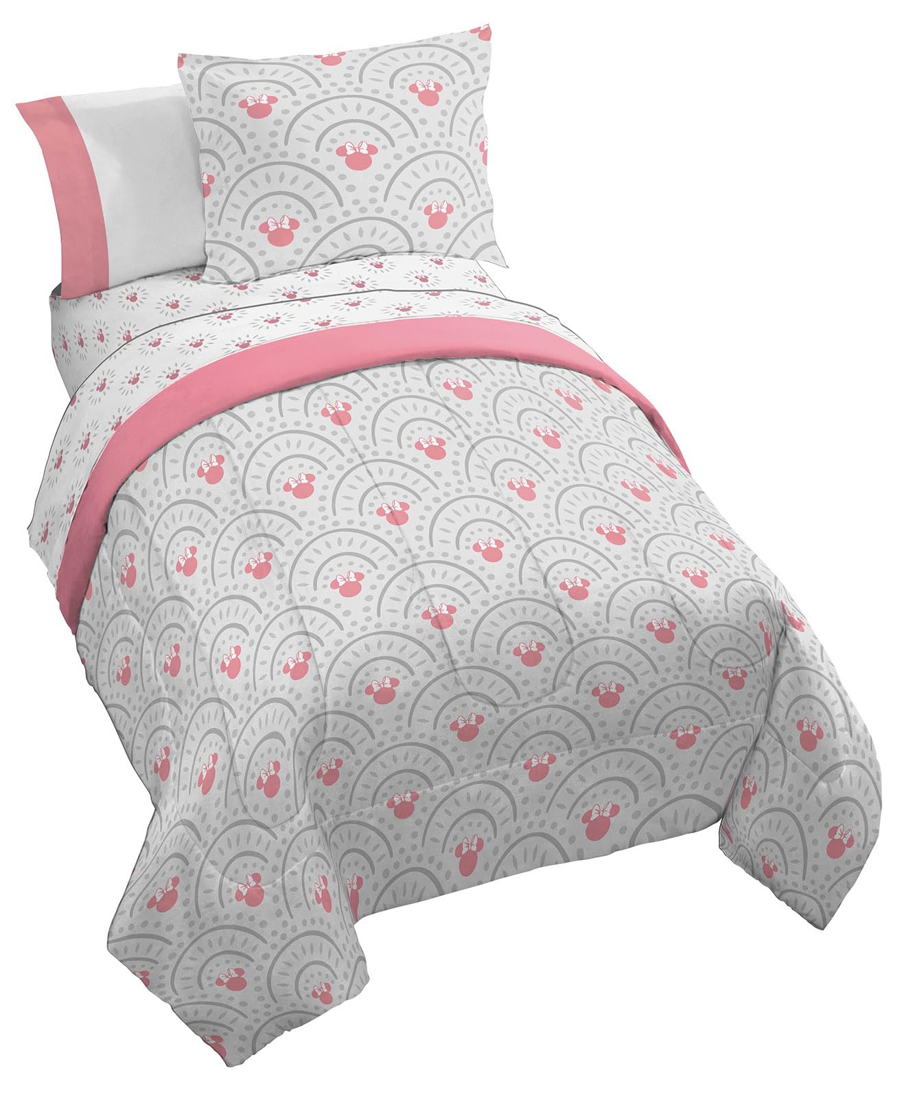 Disney Minnie Mouse Full Sized Comforter Set - 7 Piece Bedding Includes Sheet Set & Pillow Covers - Super Soft Cozy Pink Mandala