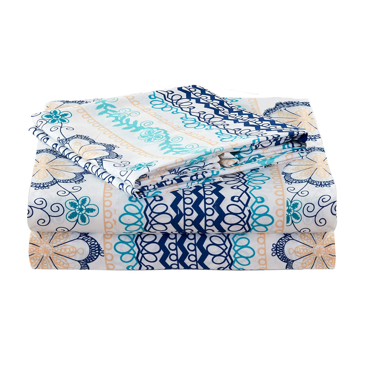 Jsd Floral Print Sheet Set Queen, 4 Piece Soft Boho Microfiber Bedding Sheets Extra Deep Pocket