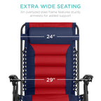Best Choice Products Oversized Padded Zero Gravity Chair, Folding Outdoor Patio Recliner, Xl Anti Gravity Lounger For Backyard W/Headrest, Cup Holder, Side Tray, Polyester Mesh - Navy/Red