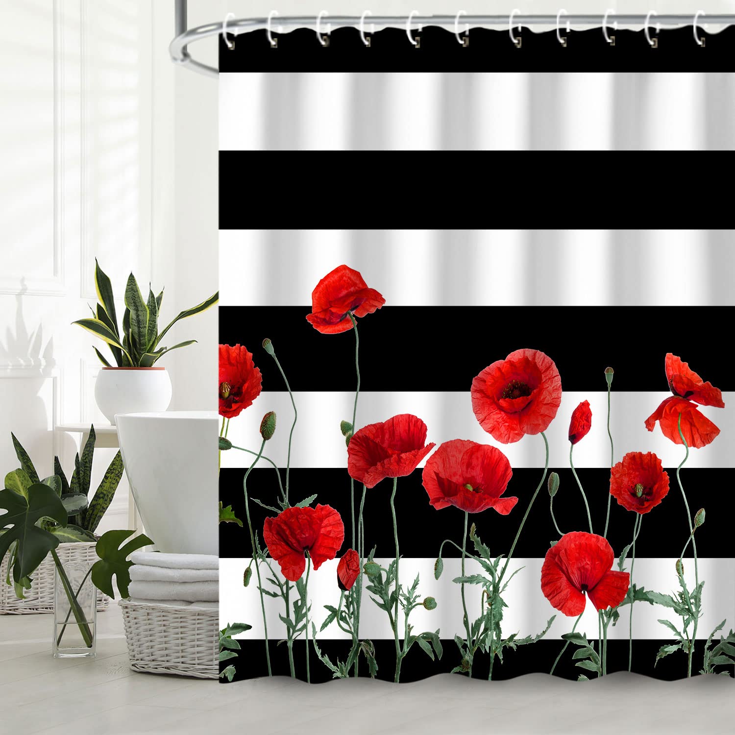 Floral Shower Curtain Flower Shower Curtain Shower Curtain Stripe Poppy Shower Curtain Black and White Striped Shower Curtains S