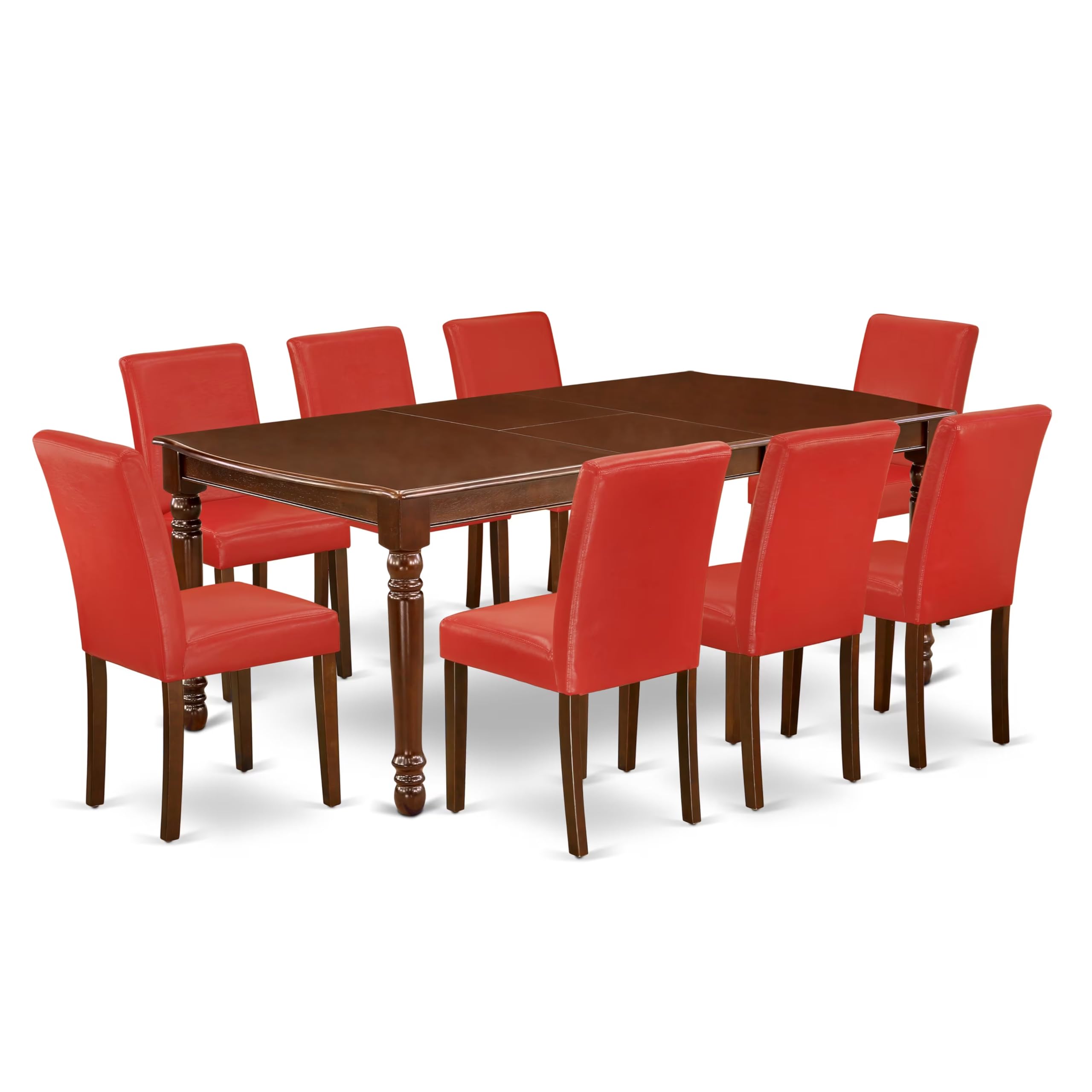 East West Furniture Doab9-Mah-72 9 Piece Dining Set Includes A Rectangle Dining Room Table With Butterfly Leaf And 8 Firebrick Red Faux Leather Upholstered Chairs, 42X78 Inch, Mahogany
