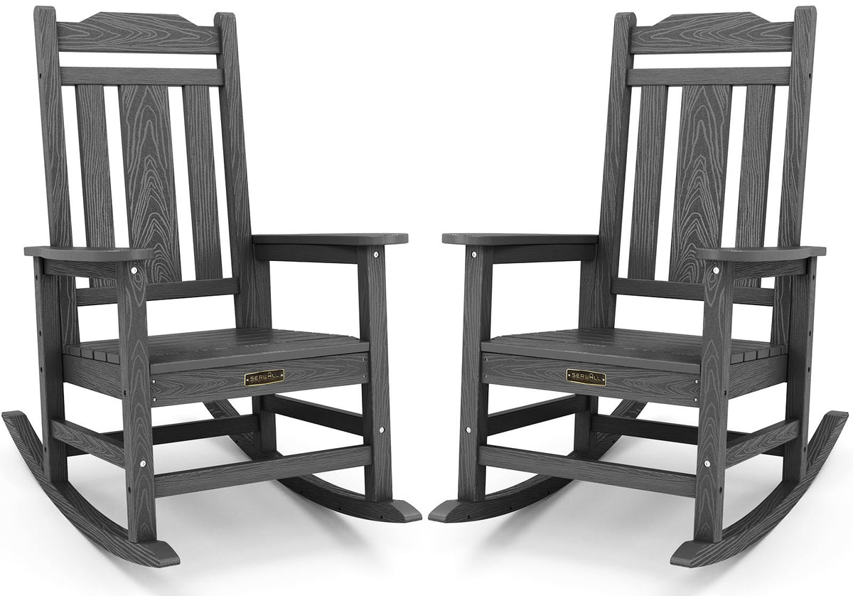 Serwall Hdpe Rocking Chair Set Of 2, All Weather Patio Rocking Chair, Hdpe Poly Rocking Chair For Adults, Heavy Duty Front Porch Rocker, Gray