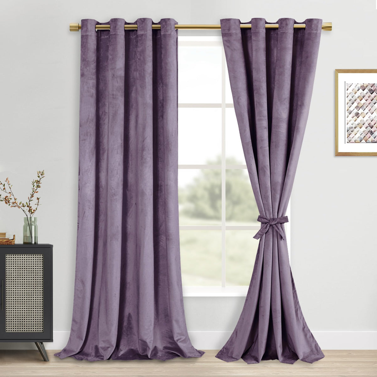 Dwcn Velvet Curtains 84 Inches - Elegant Super Soft Tieable Window Curtains Panels Blackout Grommet Design Thick Fabric Window D