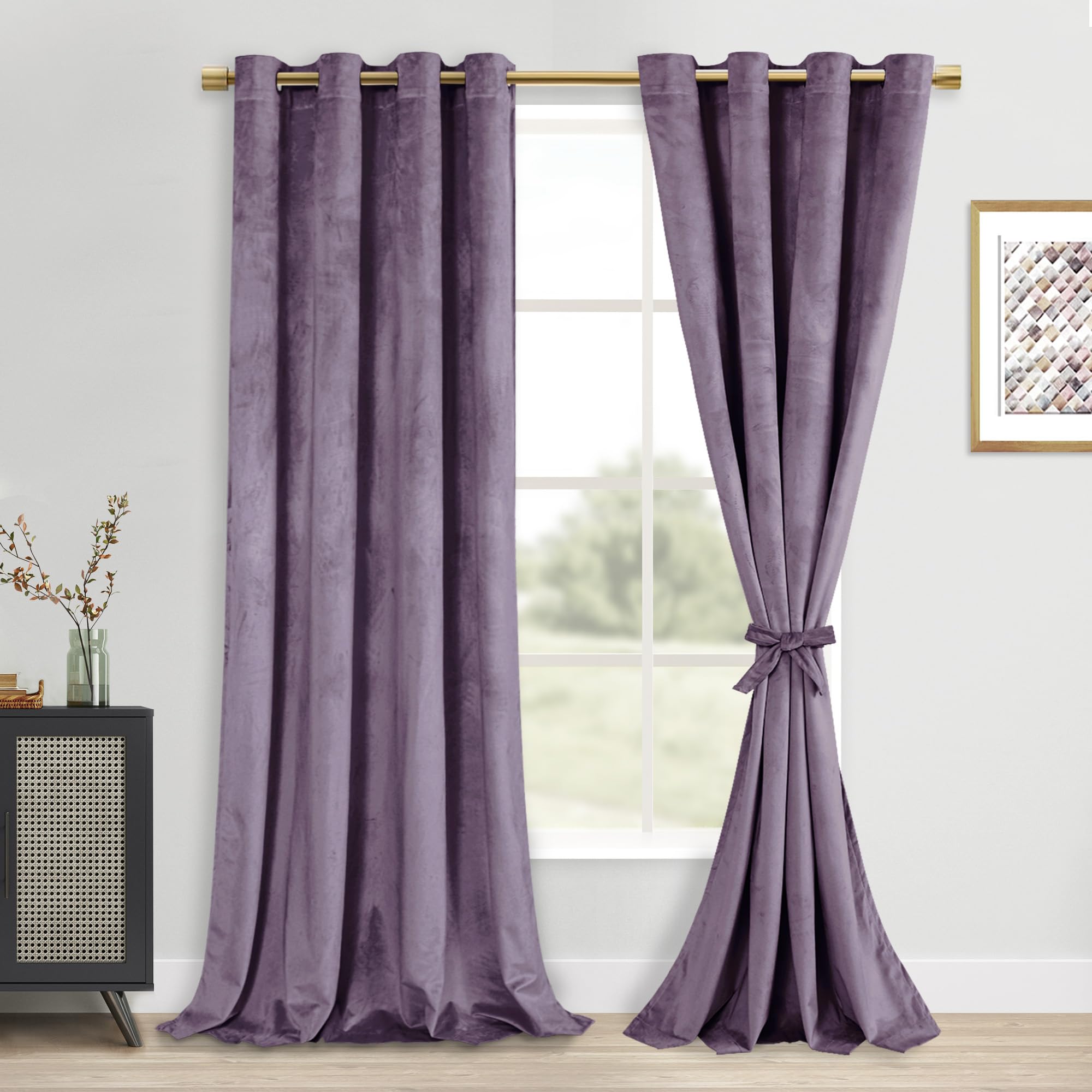 Dwcn Velvet Curtains 84 Inches - Elegant Super Soft Tieable Window Curtains Panels Blackout Grommet Design Thick Fabric Window D