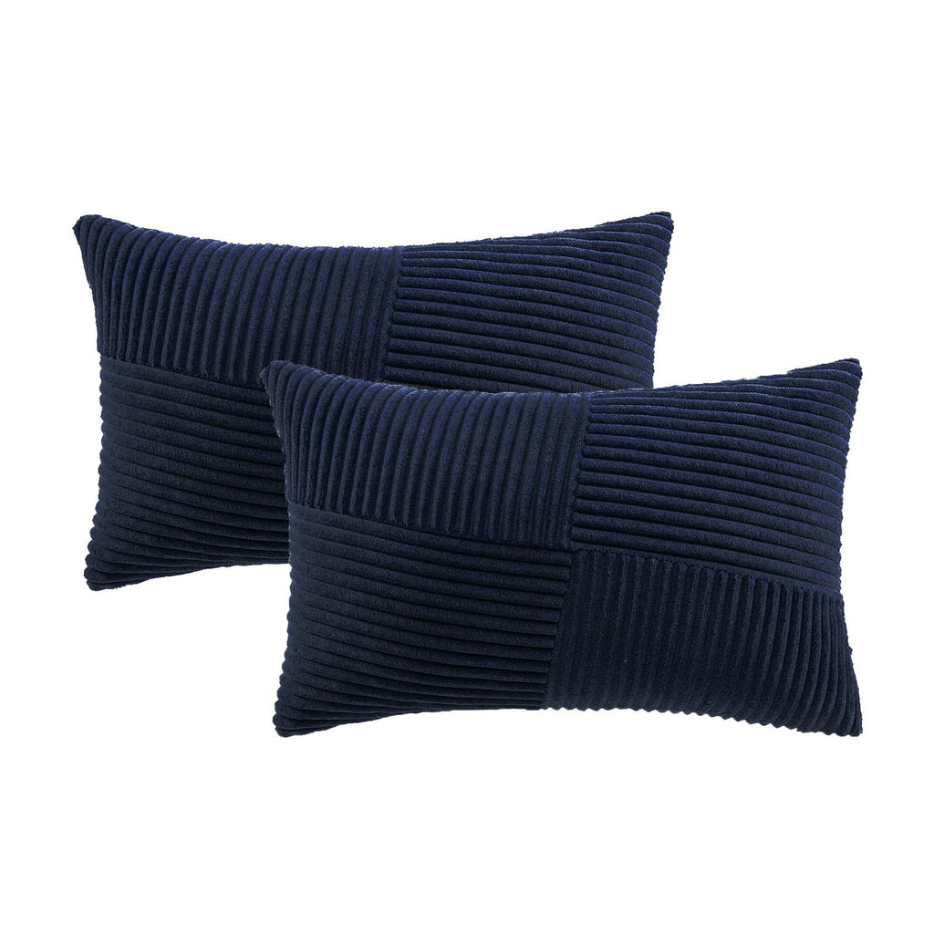 Fancy Homi Set of 2 Navy Blue Boho Lumbar Rectangle Decorative Throw Pillow Covers 12x20 Inch with Diagonally Pattern for Couch 