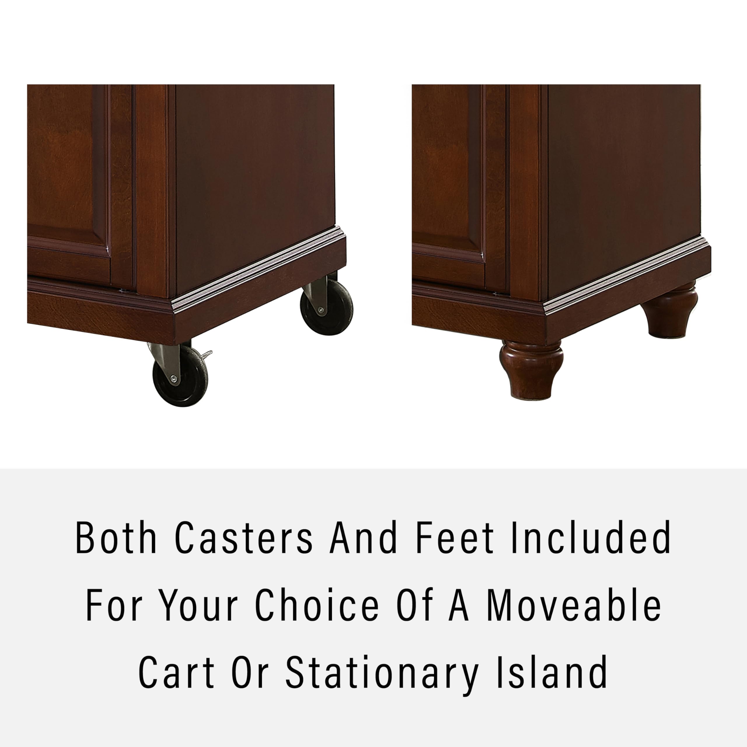 Crosley Furniture Cambridge Stone Top Rolling Kitchen Island Storage Cart, Microwave Stand, Spice Rack, Mahogany