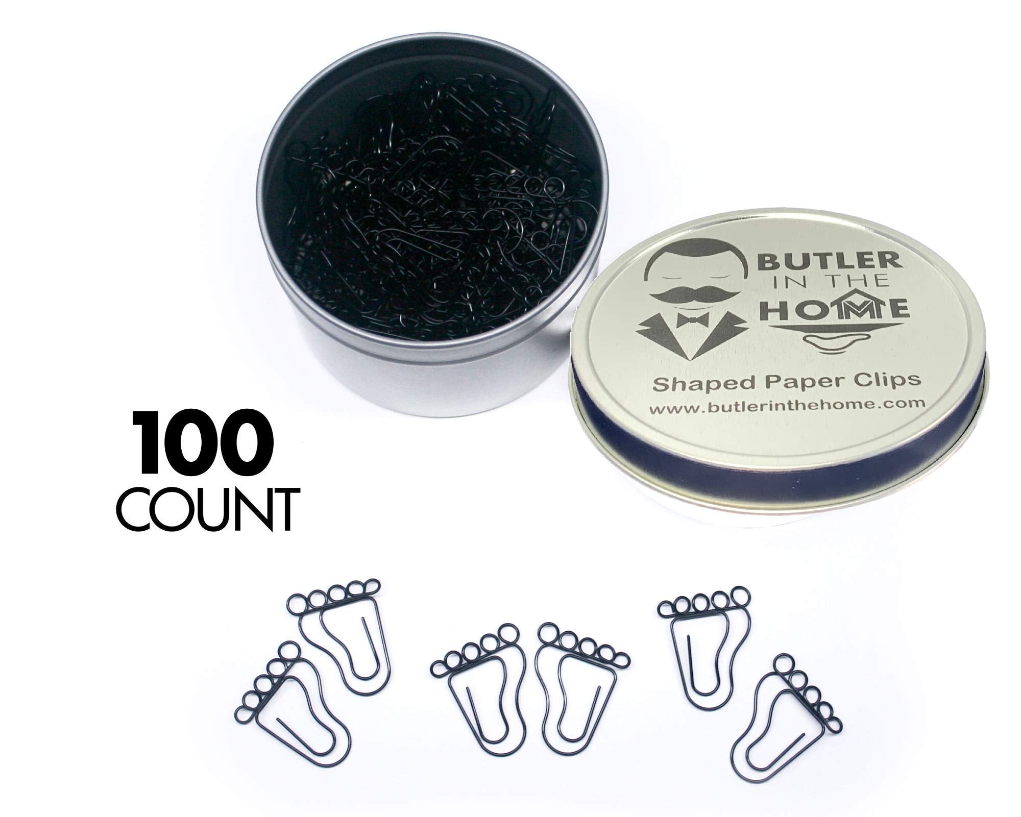 Butler In The Home Foot Feet Shaped Paper Clips Great For Paper Clip Collectors Or Office Gift - Comes In Round Tin With Lid And
