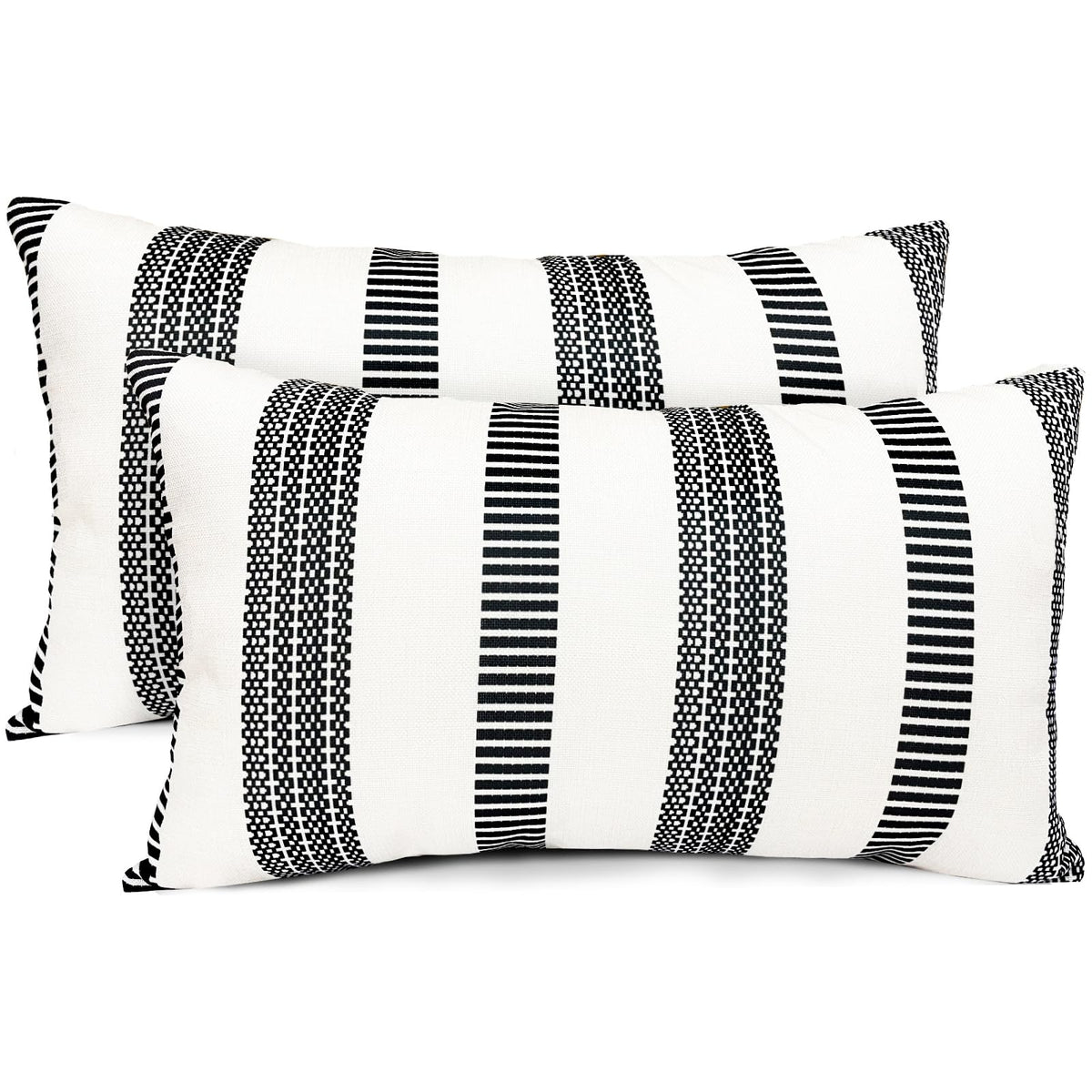 Rysmiyou Decorative Throw Pillow Covers Set Of 2 Black Boho Striped Pillow Covers 12X20 Inch Throw Pillow Cover Linen Pillowcase