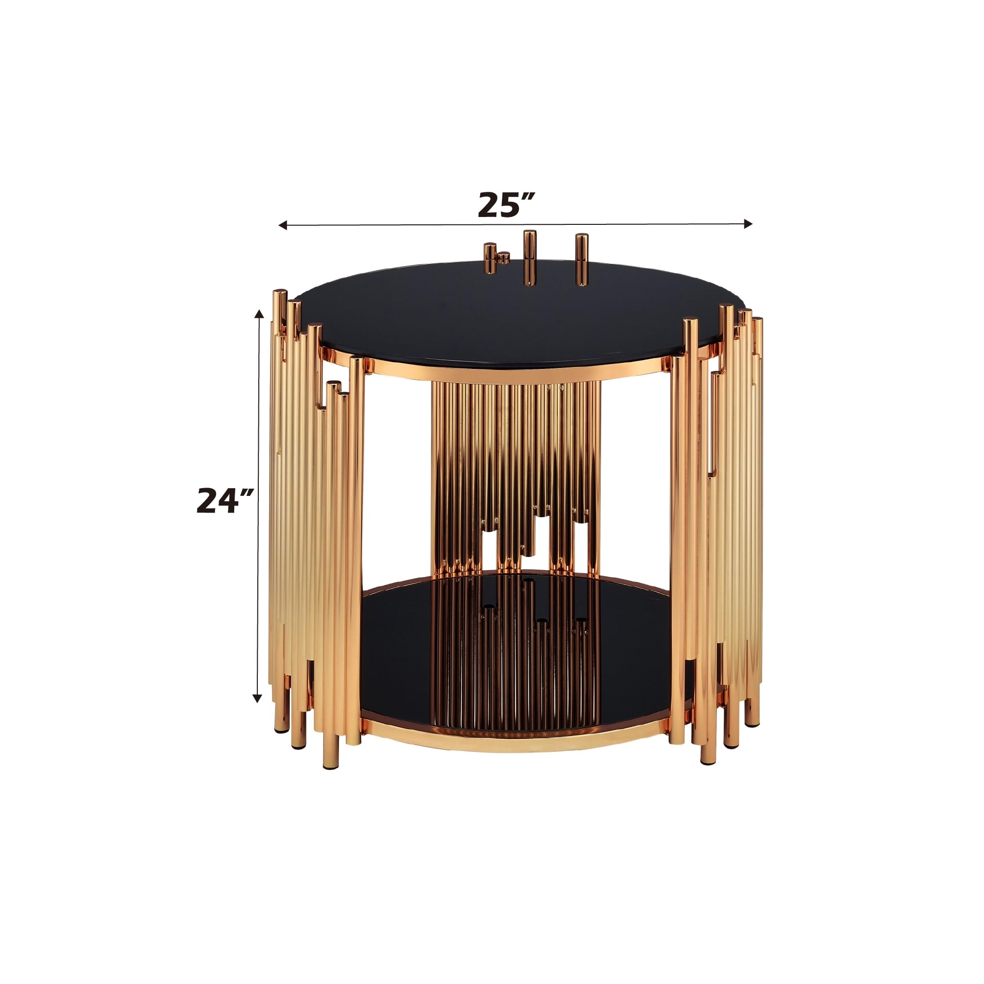 Acme Tanquin Round Glass Top End Table in Black Glass and Gold