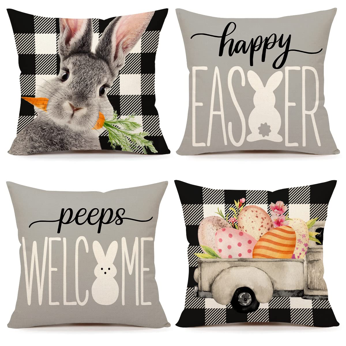 Easter Pillow Covers 18X18 Set Of 4 Easter Decorations For Spring Farmhouse Pillows Easter Decorative Throw Pillows Buffalo Plai
