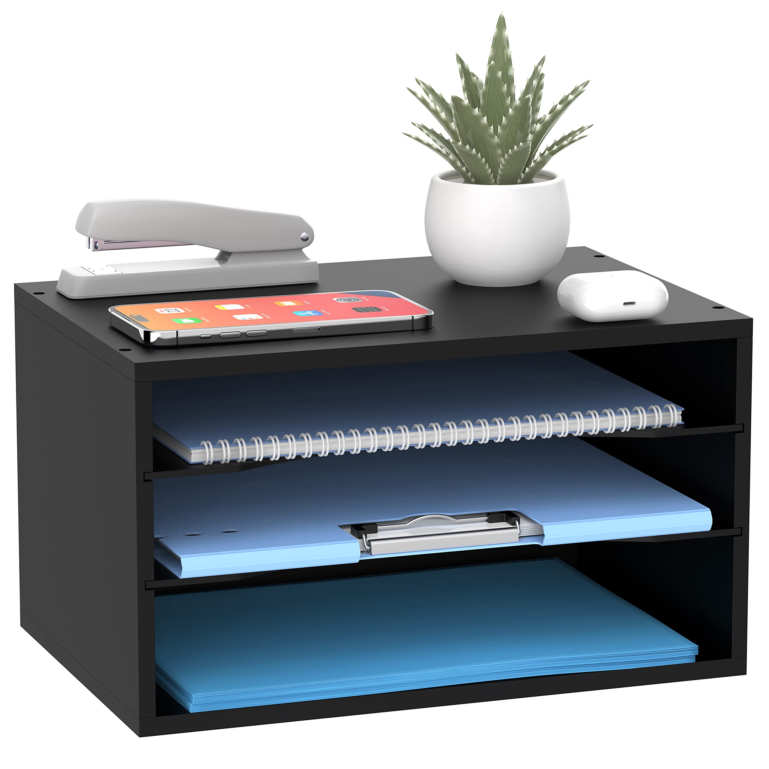 Sharkwoods 3-Tier Paper Organizer For Desk, Wood Desktop Organizer With Adjustable Letter Tray, Mail Sorter For Office School &