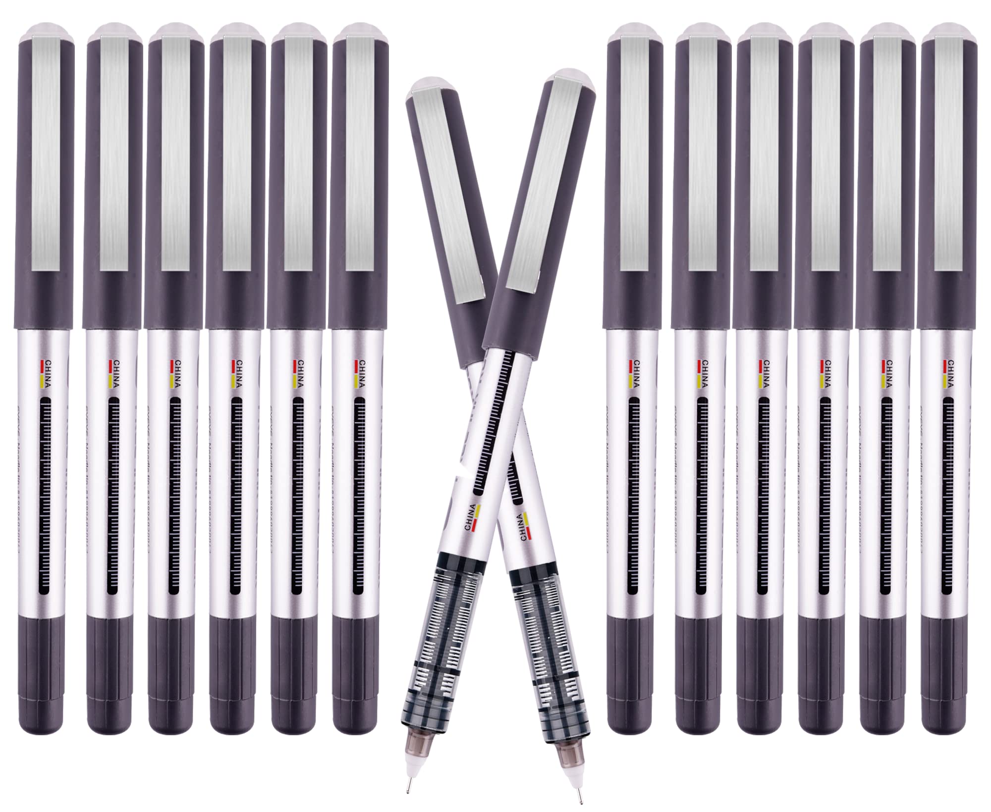 Eyeye Liquid Ink Rollerball Pens, 0.5Mm Extra Fine Point, Black Ink Pen Smooth Writing Quick Dry For Office Home, 12 Count