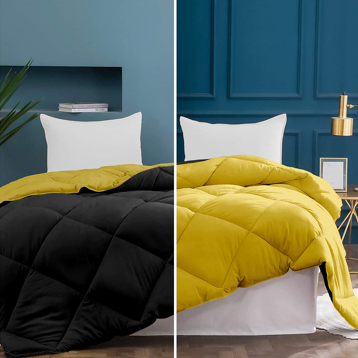 EDMUND Reversible Double Bed Comforter/Blanket/Quilt/Rajai 220 GSM Soft Microfiber Diamond Stitch (90 x 100 Inches/228cm x 254