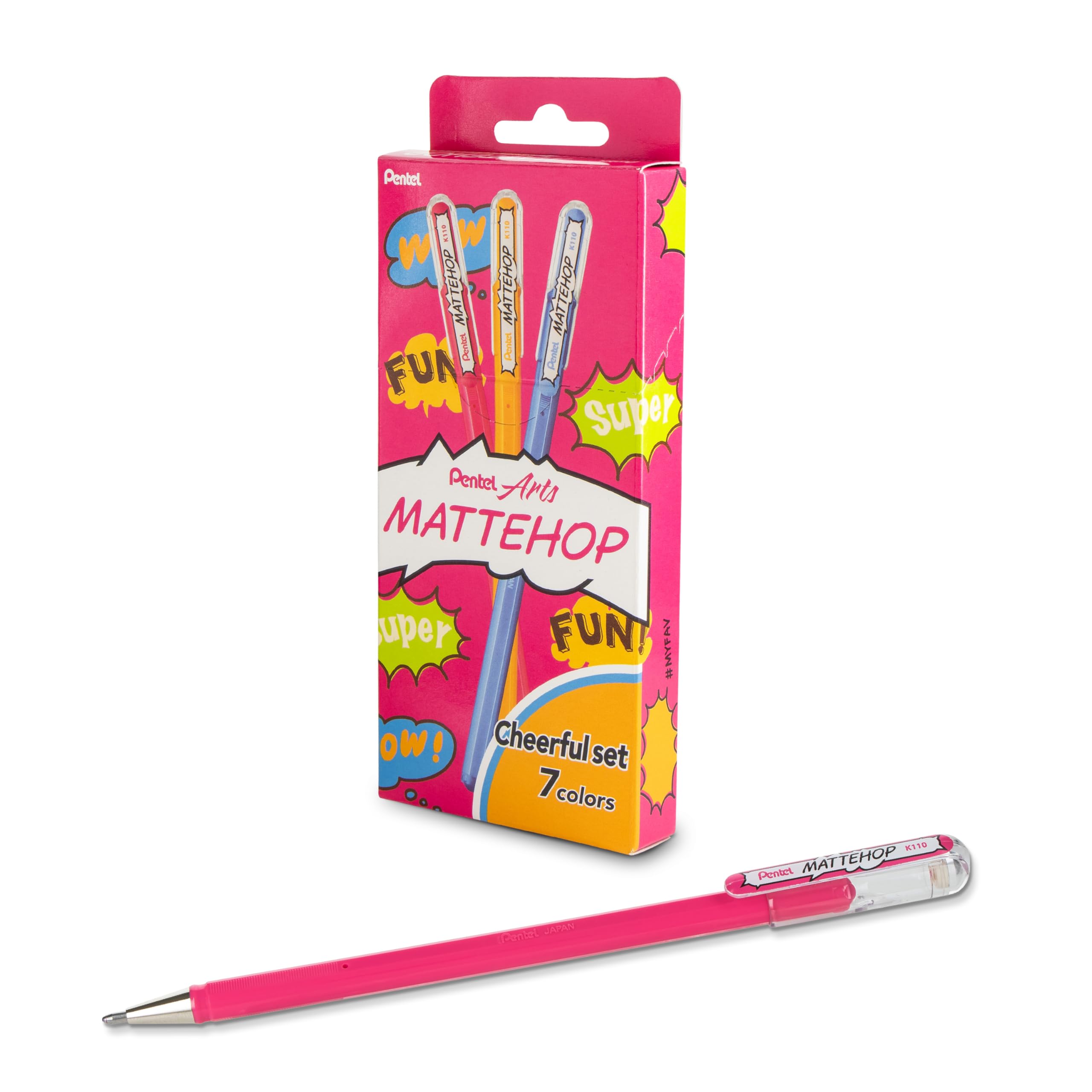 Pentel Mattehop Gel Pens, Cheerful Colors Box Set, (1.0Mm), Bold Line, 7 Assorted Colors (K110-V7Stb)