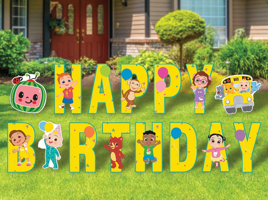 Cocomelon Happy Birthday Yard Signs With Metal Stakes, 16' Letters