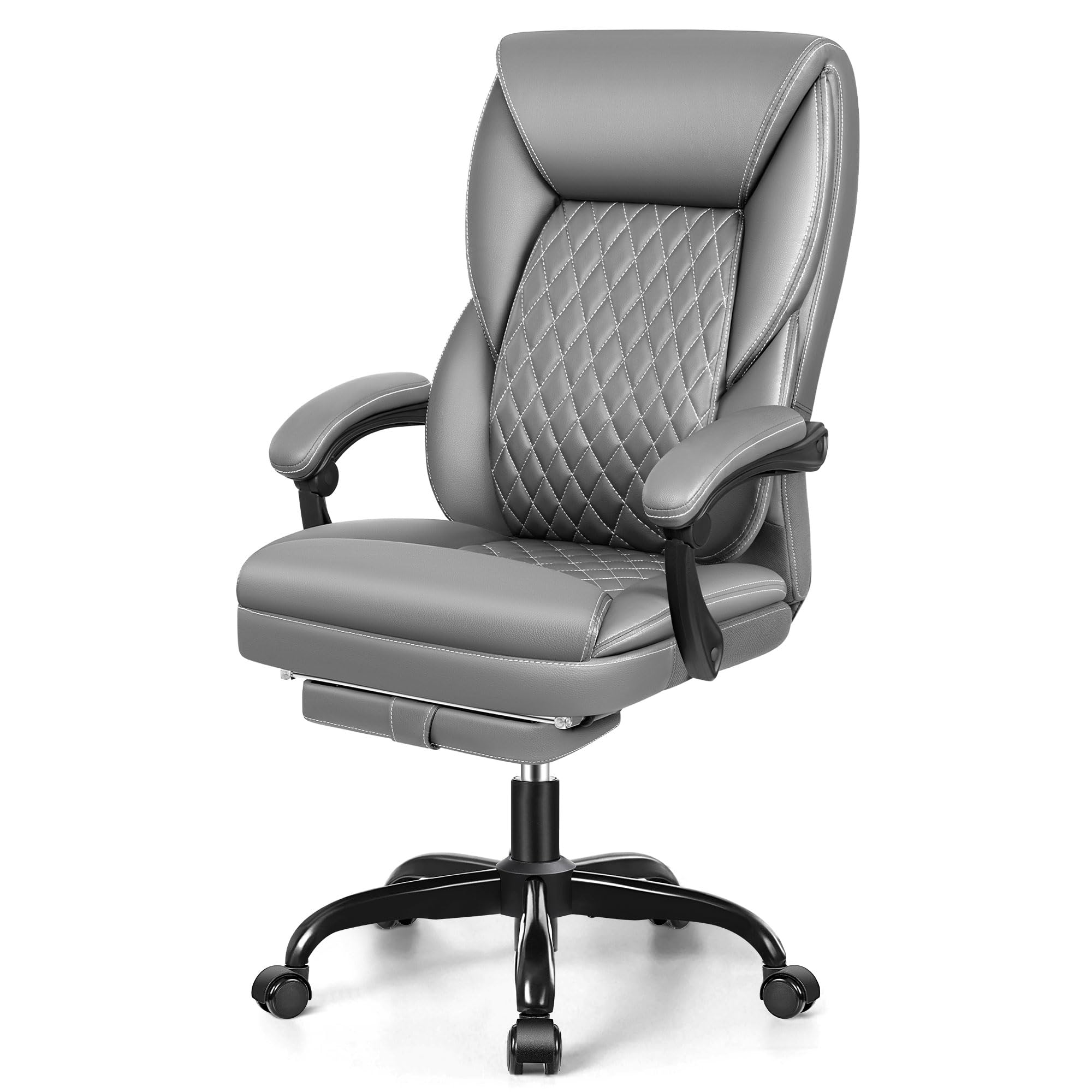 Bestera Office Chair, Big And Tall Executive Office Chair With Foot Rest Ergonomic Home Desk Chairs Reclining High Back Leather