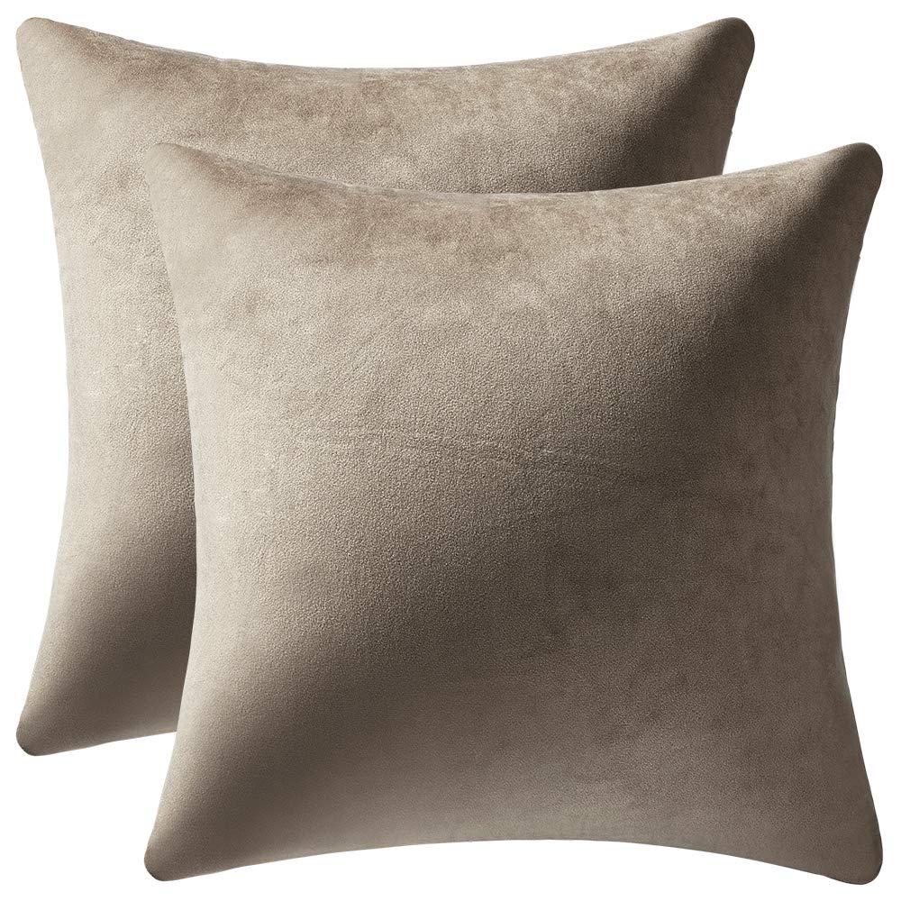 Dezene Decorative Pillow Covers 24X24 Taupe: 2 Pack Cozy Soft Velvet Square Throw Pillow Cases For Farmhouse Home Decor