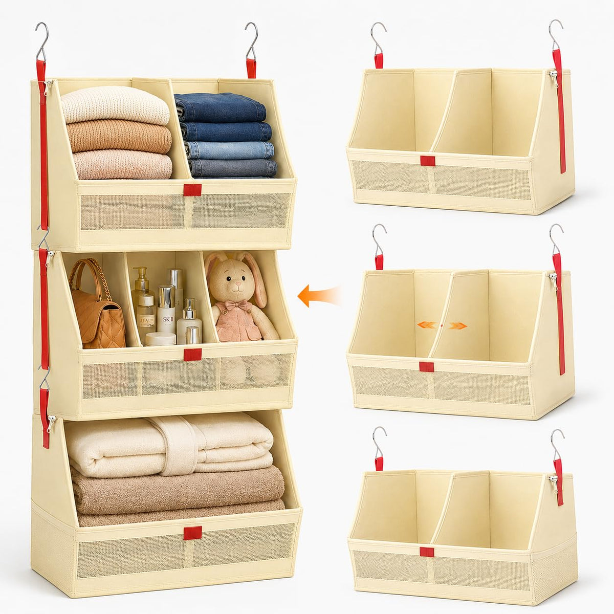 Hanging Closet Clothes Organizers and Storage Detachable 3 Tier Wider