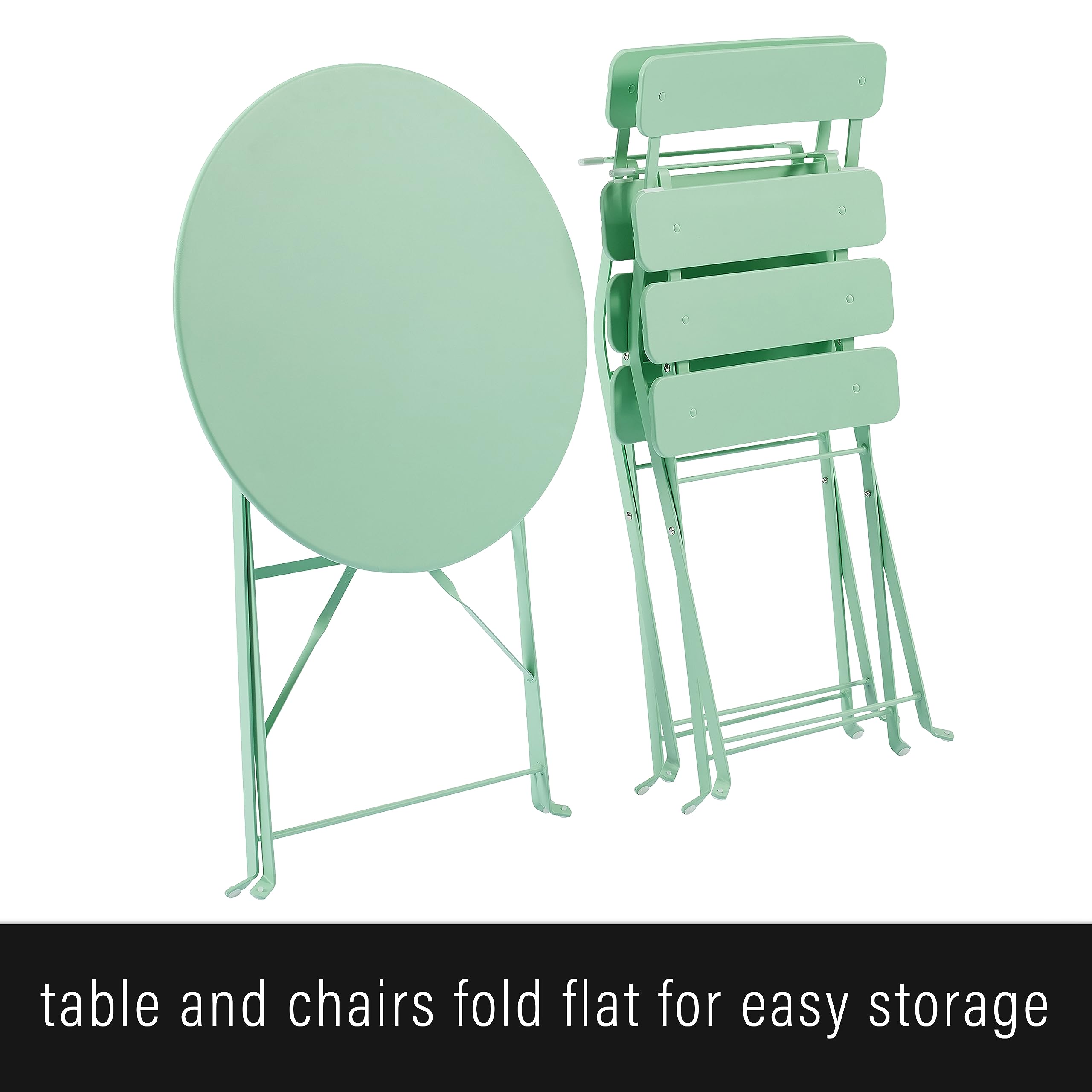 Crosley Furniture Karlee 3-Piece Indoor Outdoor Bistro Set, Retro Metal Folding Patio Table and Chairs, Mint