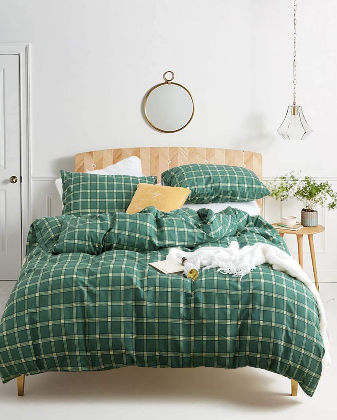 Houseri Green Plaid Comforter Set King Emerald Green Bedding Set King Size Men Jade Green Buffalo Checkered Comforter King Women