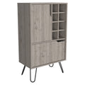 DEPOT E-SHOP Zamna L Bar Single Door Cabinet, 8 Built-in Wine Rack, 4 Legs, Light Gray