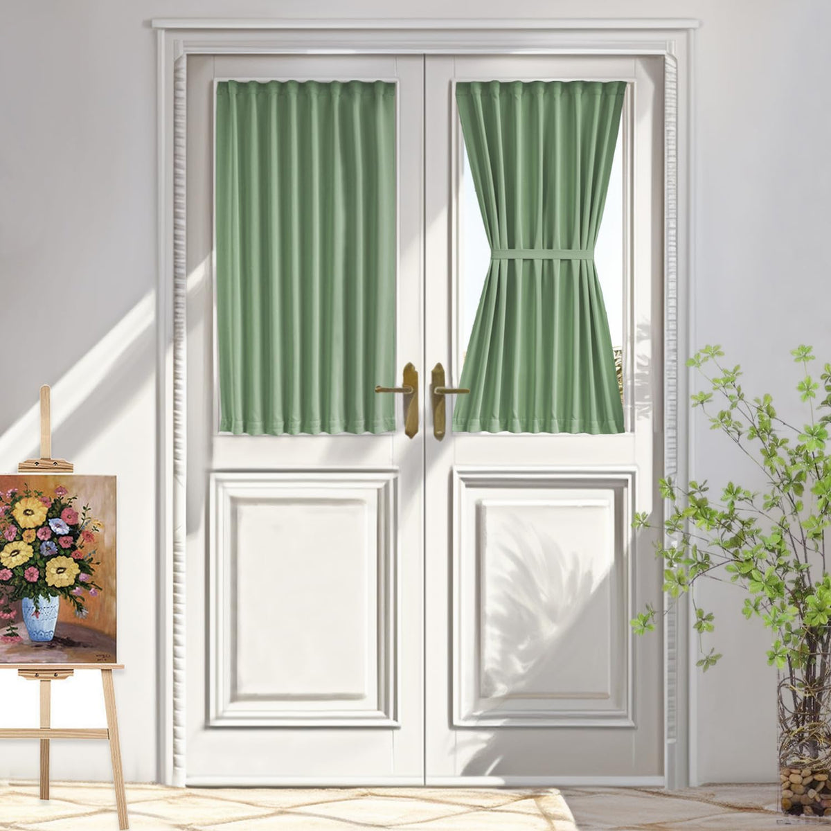 Vatge Sage Green French Door Blackout Curtains,40 Inch Long Classroom Window Cover, 1 Panel, W25 X L40, Sage Green