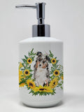 Caroline's Treasures CK2924SOAP Australian Shepherd in Sunflowers Ceramic Soap Dispenser Hand Soap Dispenser Pump Bottles for Ba