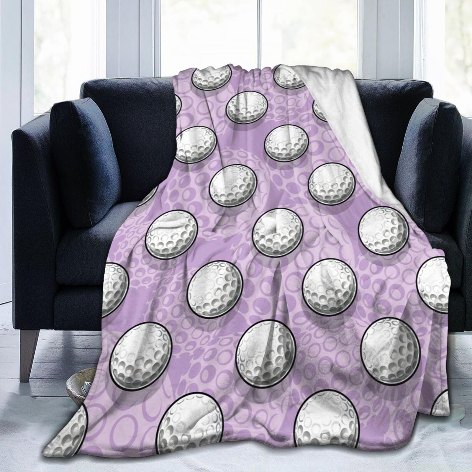 Golf Ball Fun Pattern Purple Throw Blanket Soft Bed Bedding Warm Cozy Plush Flannel Fleece Blankets Gifts For Kids Boys Teens, S