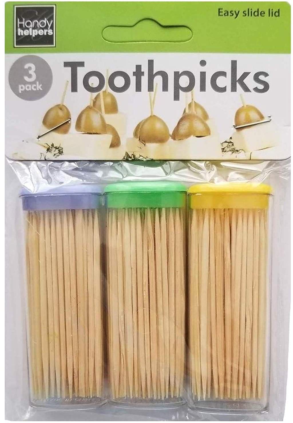 Handy Housewares 3-pack Toothpick Travel Storage Containers with Dispenser Lids - Includes 150 Natural Wood Toothpicks (One 3-pa