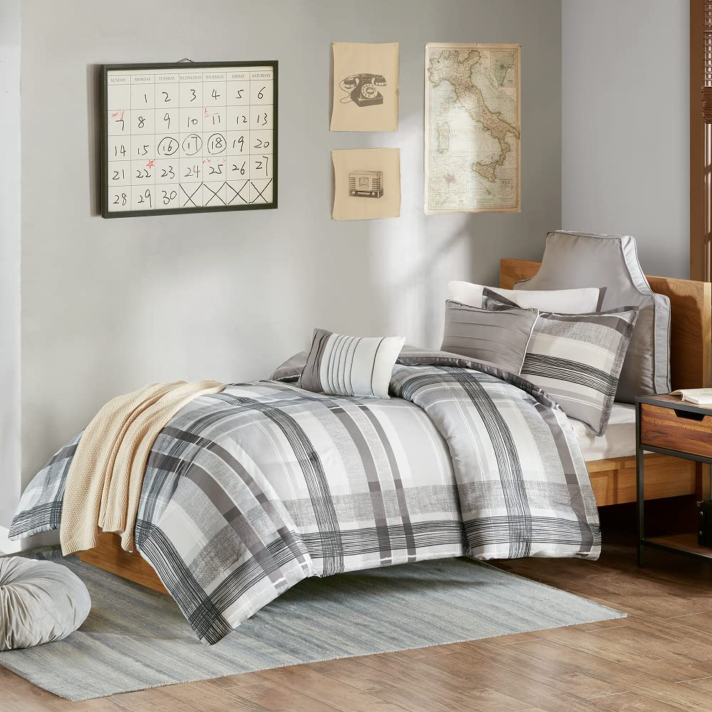 Intelligent Design Rudy Cozy Comforter Casual Cabin Lodge Plaid Design, All Season, Hypoallergenic Cover, Soft Bedding Set With Matching Sham, Decorative Pillow, Black Twin / Twin Xl