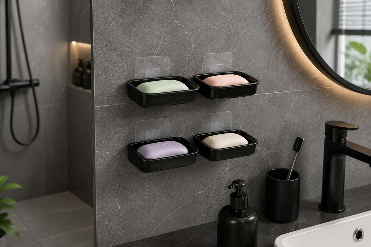 Aromix Soap Stand Holder for Bathroom Kitchen Sink Magic Stickers Wall Mounted (Pack of 4 Pcs) Soap Dish Holder, Fish Design Ran