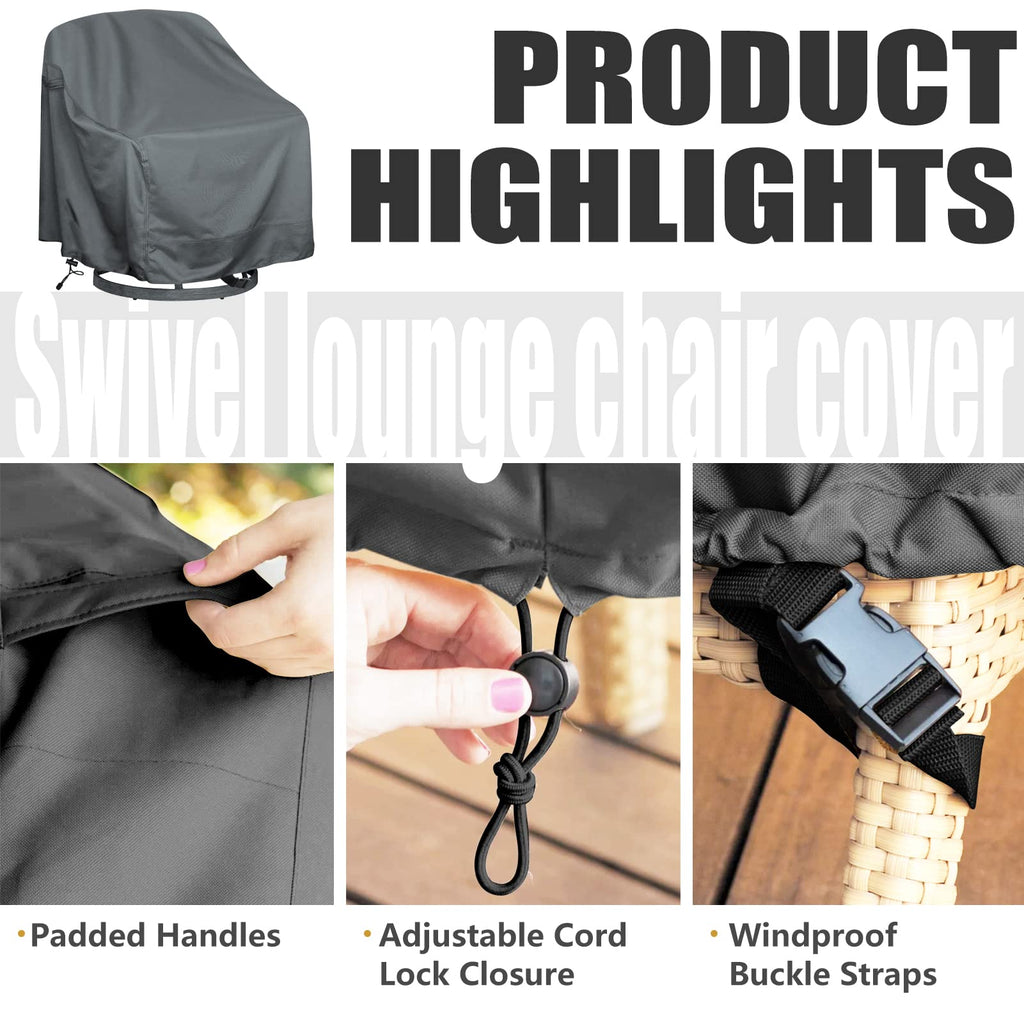 Outdoor Swivel Lounge Chair Cover 1 Pack, Fits To (39' W X 37' D X 38' H) Lawn Patio Chairs, 420D Tear-Resistant, Uv Resistant, Waterproof For Furniture Covers, Gray