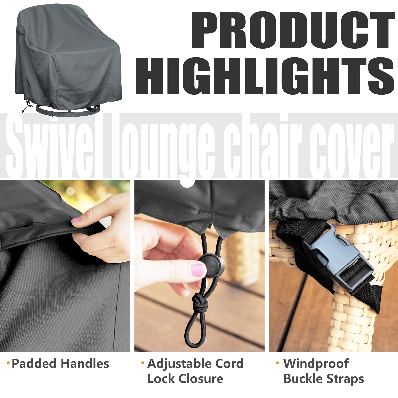Outdoor Swivel Lounge Chair Cover 2 Pack,Waterproof Heavy Duty Outdoor Chair Covers, (30' W X 34' D X 38.5' H) Patio Furniture Cover For Swivel Patio Lounge Chair,Grey