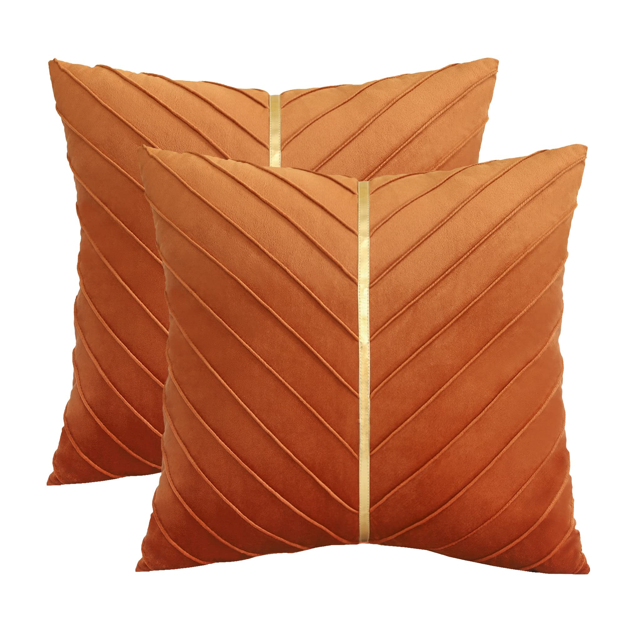 Tosleo Orange Velvet Throw Pillow Covers 20X20 Inch Pack Of 2 With Gold Leather Halloween Decorative Couch Pillowcases Luxury Mo