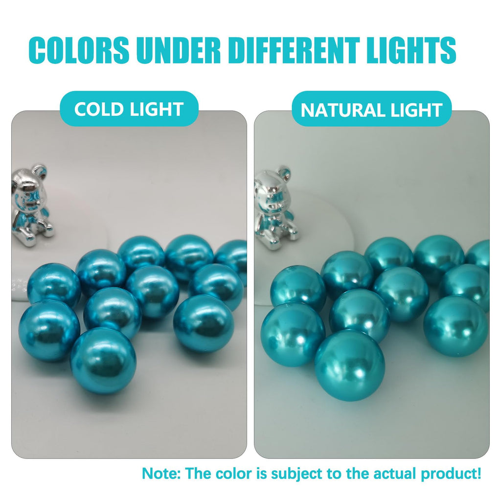Teal White Floating Pearls | 150Pcs Teal White Pearls Bead For Centerpieces Vases, Teal White No Hole Beads | 8/14/20 Mm Floatin