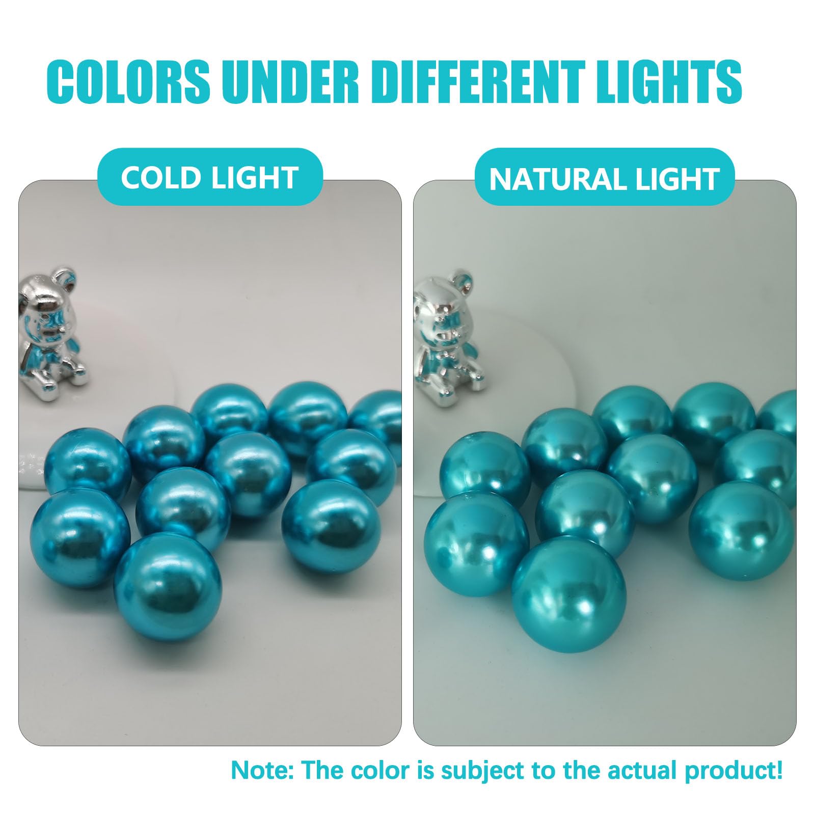 Teal White Floating Pearls | 150Pcs Teal White Pearls Bead For Centerpieces Vases, Teal White No Hole Beads | 8/14/20 Mm Floatin