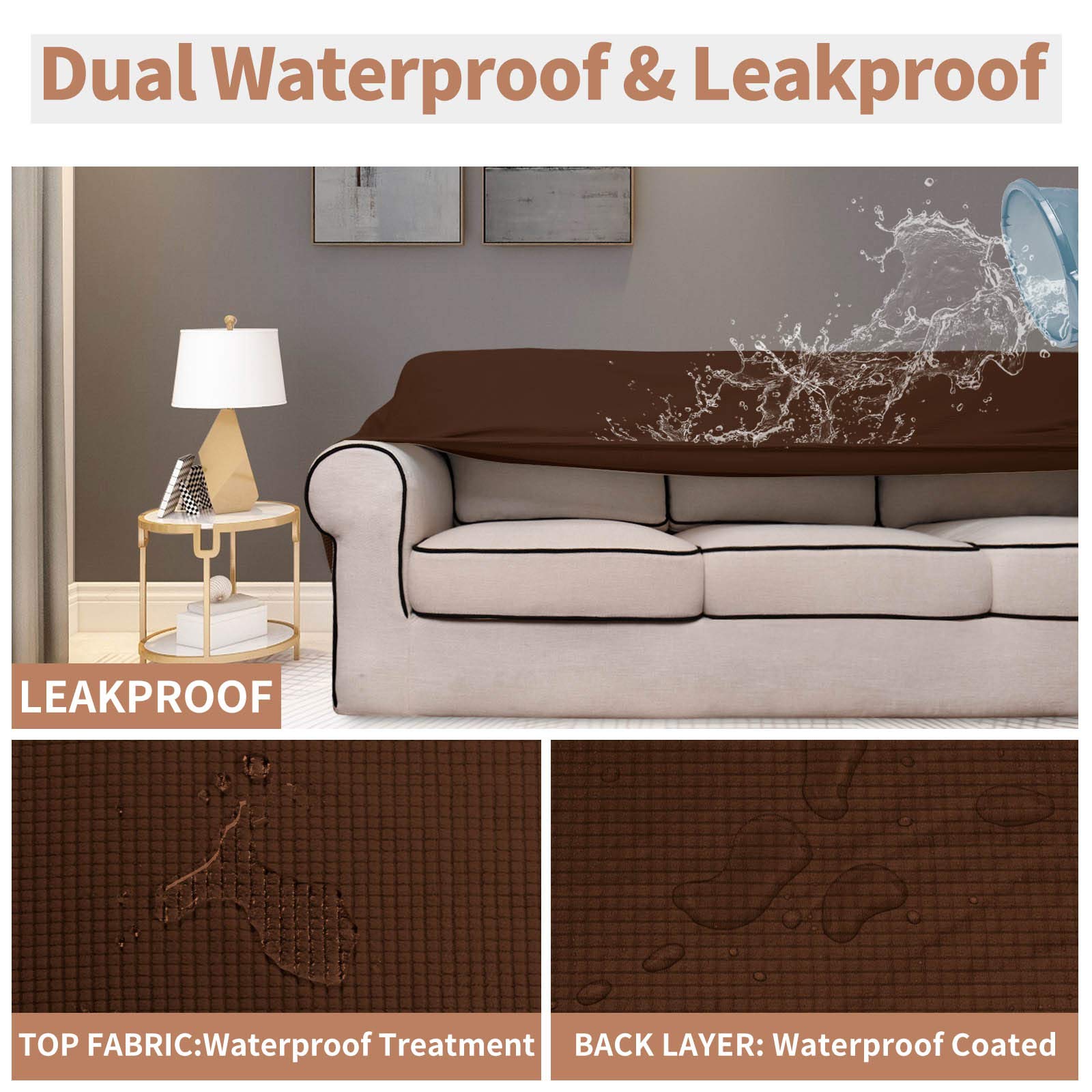 Easy-Going 100% Waterproof Couch Cover, Dual Waterproof Sofa Cover, Stretch Jacquard Sofa Slipcover, Leakproof Furniture Protector For Kids, Pets, Dog And Cat (Oversized Sofa, Coffee)