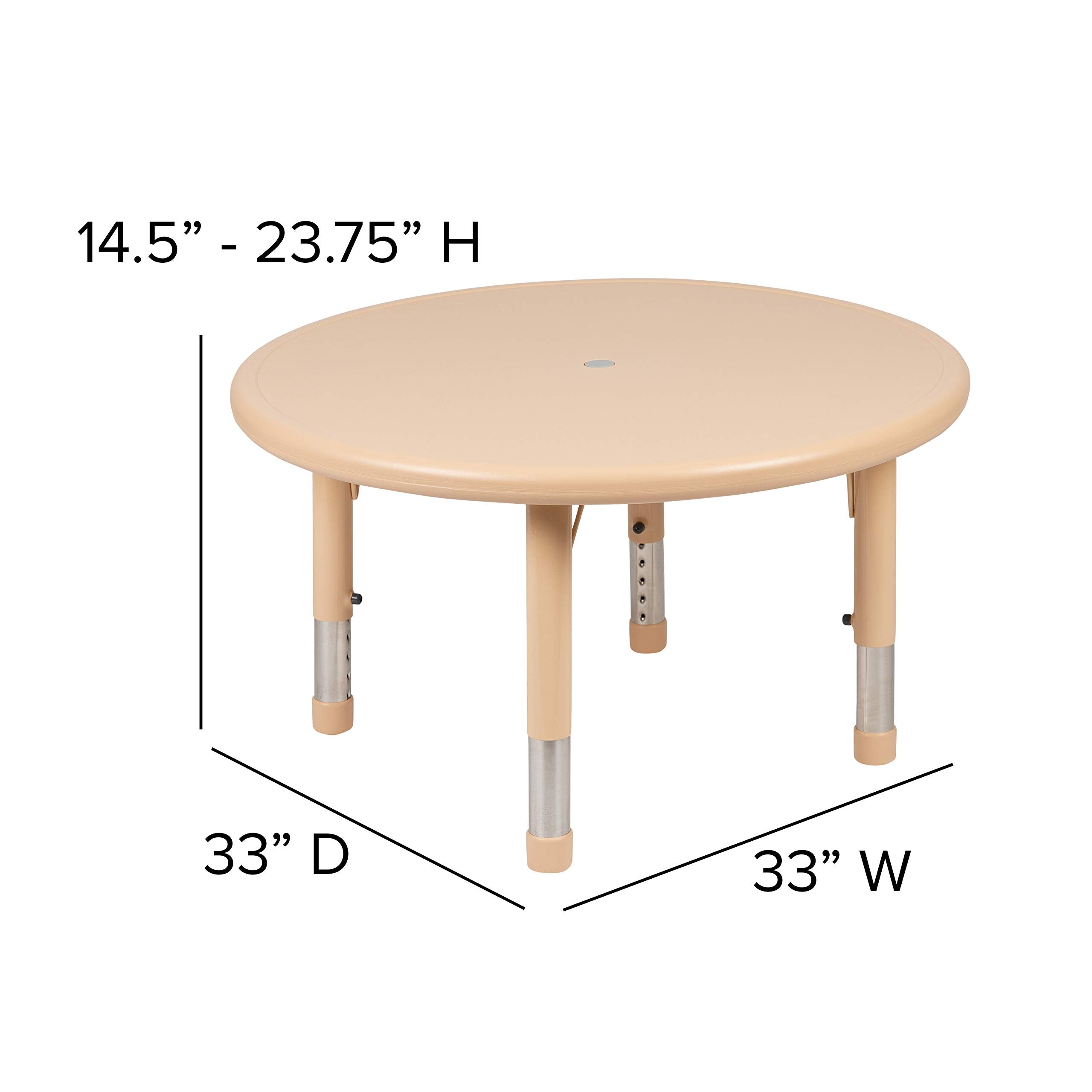 Flash Furniture Wren 33' Round Natural Plastic Height Adjustable With Rounded Safety Corners Activity Table With Rounded Safety Corners