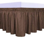Purefit Wrap Around Ruffled Bed Skirt With Adjustable Elastic Belt - 22 Inch Drop Easy To Put On, Wrinkle Free Bedskirt Dust Ruffles, Bed Frame Cover For Queen, King And C-King Size Beds, Brown